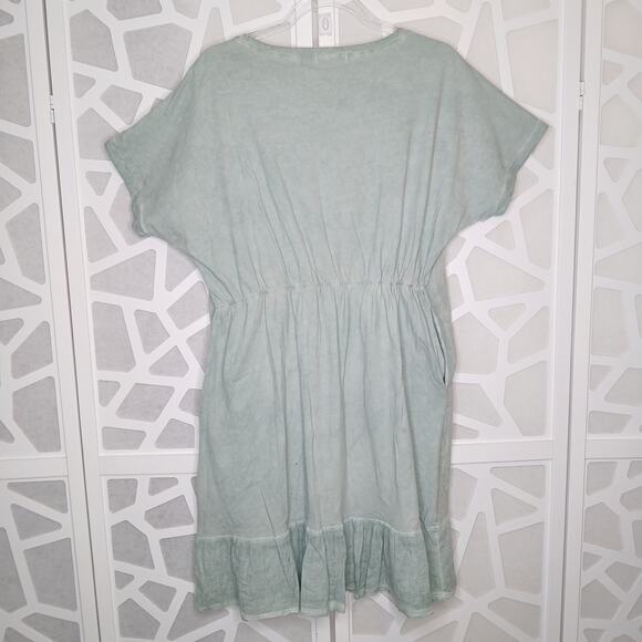 Bai Li Pastel Green Eyelet Embroidered Oversize Dress Womens L/XL Lagenlook Boho - Picture 8 of 14